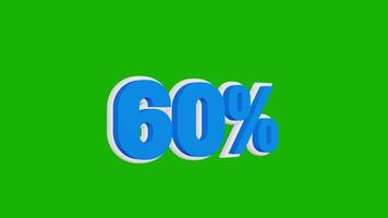 Number sixty percent shape 3d animation in white and blue colors on a green background video