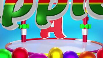 3d animation of letter D stands for durian word. Multi-colored three-dimensional alphabet stage video