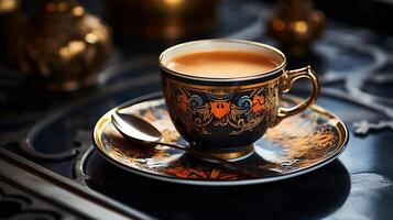 taza de café con oriental ornamento foto