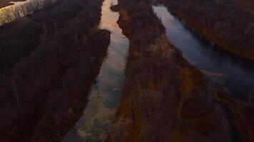 autunno arazzo aereo visualizzazioni di Russia natura fuco metraggio al di sopra di volga fiume, foresta, e montagne. Russia, samara regione video