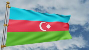 azerbaiyán bandera 3d animación revoloteando en el viento en un antecedentes de blanco nubes y azul cielo, el símbolo de el país de azerbaiyán 3d representación video