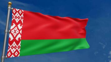 Belarus flag 3d animation fluttering in the wind on a background of white clouds and blue sky, the symbol of the country of belarus, Belarus Independence Day. 3d rendering video