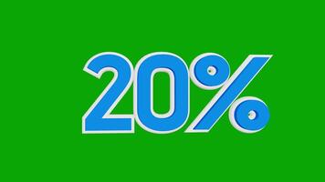 Number twenty percent shape 3d animation in white and blue colors on a green background video