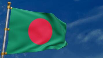 Bangladesh bandera 3d animación revoloteando en el viento en un antecedentes de blanco nubes y azul cielo, el símbolo de el país de bangladesh 3d representación video