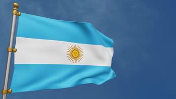 Argentinian flag fluttering in the wind on white clouds background, symbol of the country of argentina. 3d rendering video