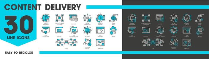 Cdn line icons. Content delivery network symbols vector