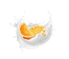 Leche crema o yogur chapoteo con naranja Fruta vector