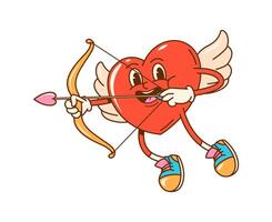 Cartoon groovy love cherub Cupid heart character vector