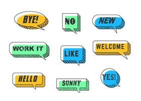 Memphis speech bubbles and message cloud frames vector