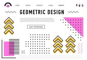 Abstract geometric memphis landing page template vector