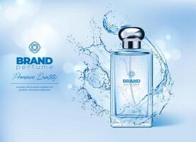 Perfume bottle with water splash background vector