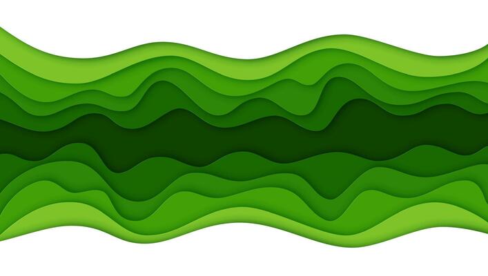 Green paper cut waves background, ecology