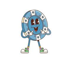 Cartoon groovy retro casino chip character, smile vector