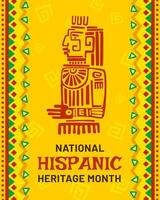 Hispanic heritage month flyer, mayan aztec totem vector