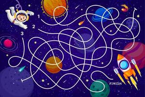 Galaxy labyrinth maze game kid astronaut spaceship vector