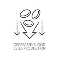 Blood cells production decrease line icon, anemia vector
