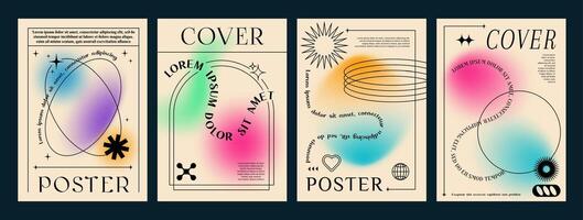 estético degradado y2k póster, línea formas, marcos vector