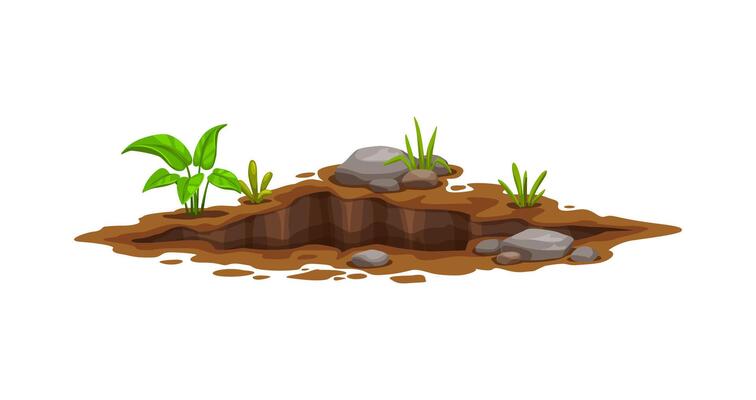 Ground hole, deep pit and burrow, piece of earth