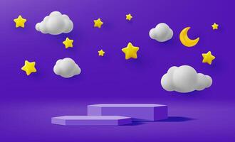 Kids podium with night sky, clouds, stars and moon vector