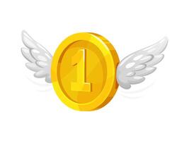 3d golden money coin with wings, flying currency vector