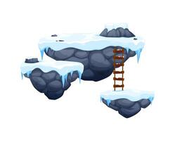 Arcade game rock platforms with ice, snow, ladder vector