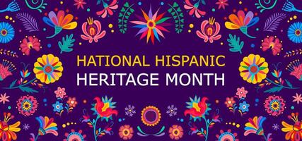 Hispanic heritage month banner of tropical flowers vector