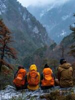 Joyful adventurers, students portrait in nature vacation. capturing the cheer and camaraderie amidst camping, hiking, and breathtaking scenery. photo