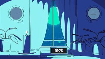 lazo animación lofi estilo, habitación con reloj y ventana video