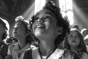 Sacred milestone - capturing the essence of first communion in a tender and symbolic portrayal, where young believers embrace the solemnity and spirituality of this significant rite photo