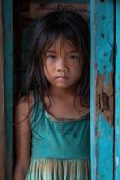 orfanato niño, un oferta retrato de Resiliencia y esperanza, el viaje de niños en necesitar de cuidado y apoyo, brillante un ligero en su fuerza y potencial en medio de adversidad. foto