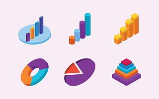 Isometric Bar, pie, pyramid chart illustration. isometric colorful graph with increasing business growth and analysis theme vector