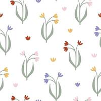 Simple wild flowers on white background seamless pattern vector