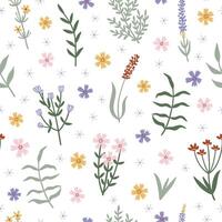 Simple wild flowers on white background seamless pattern vector