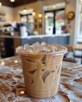 Iced coffee, creamy, flavorful blends of chilled coffee, a refreshing beverage option enjoyed cold hot weather , a delightful blend of coffee flavor and chill. photo