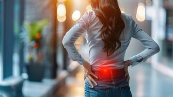 A woman suffers from kidney pain, depicting the discomfort and distress caused by renal issues, highlighting the importance of medical attention and care for kidney health photo