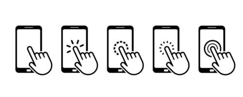 Hand touch screen smartphone icon. Click on the smartphone. Electronic device icon vector