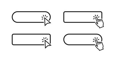 hacer clic aquí botón con mano o ratón cursor. hacer clic aquí web botón. acción botón conjunto vector