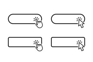 Click Here Button with hand or mouse cursor. Computer mouse cursor or hand pointer symbol. Modern action button vector