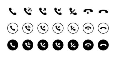 Call icons. Phone call icons accept and decline. Incoming and outgoing call icons. vector