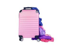 pink travel bag summer travel business Live on vacation, adventure or relaxation. Travel clothes - clipping path photo