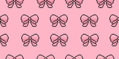 seamless pattern with pink bows in pixel art style, bowknots, ribbons, pattern for wrapping, textile, printing, notebooks and more vector
