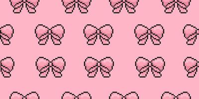 seamless pattern with pink bows in pixel art style, bowknots, ribbons, pattern for wrapping, textile, printing, notebooks and more vector