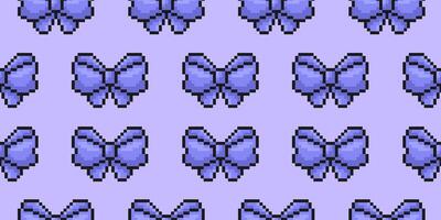 seamless pattern with blue, purple bows in pixel art style, bowknots, ribbons, pattern for wrapping, textile, printing, notebooks and more vector