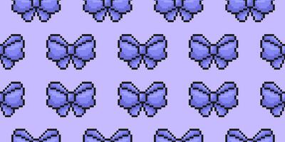 seamless pattern with blue, purple bows in pixel art style, bowknots, ribbons, pattern for wrapping, textile, printing, notebooks and more vector