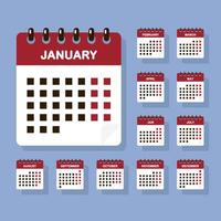 calendario icono , calendario para el todo año con el nombres de el meses vector