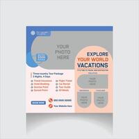 editable travel agency social media post layout vector