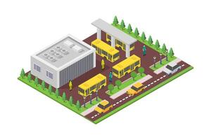 Isometric bus station on white background vector