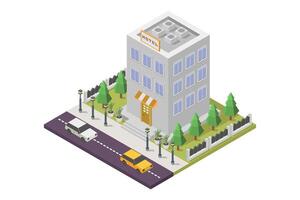 Isometric hotel building on white background vector