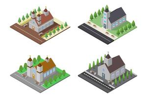 Isometric churches on white background vector