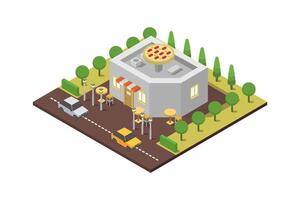 Isometric pizzeria on white background vector